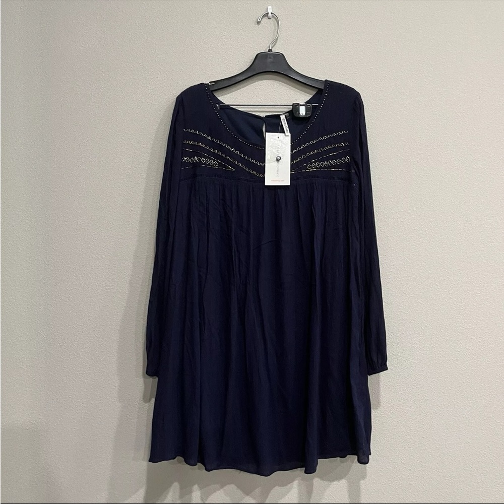 Mittoshop Navy Short Sleeve Baby Doll Mini Dress Size Large Beaded new with tags